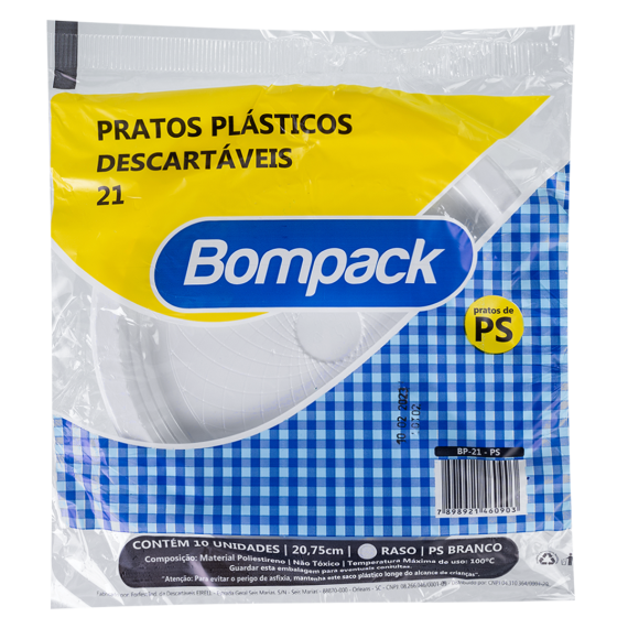 Prato Descartável Bompack 21cm 10UN - PT